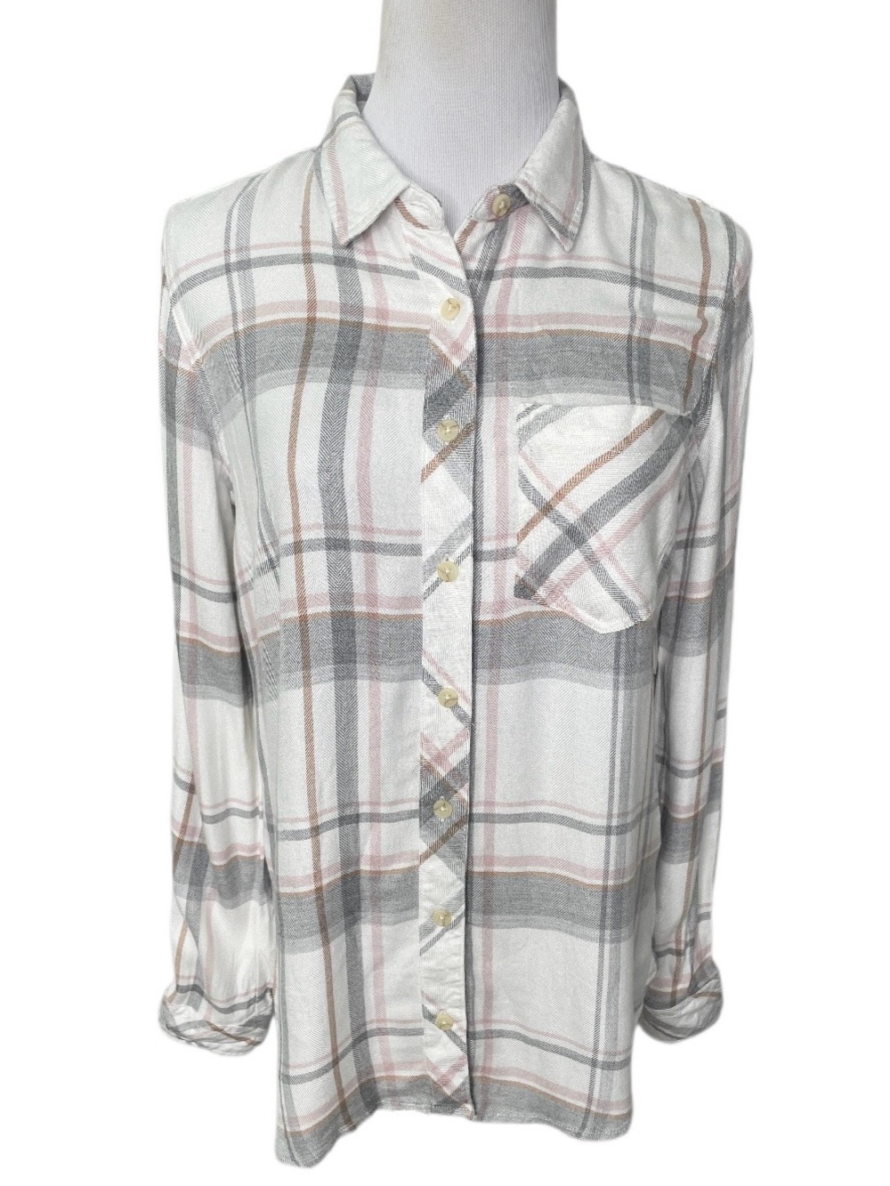 Altar’d State Soft Long Sleeve Button Down Lightweight Plaid Flannel Shirt